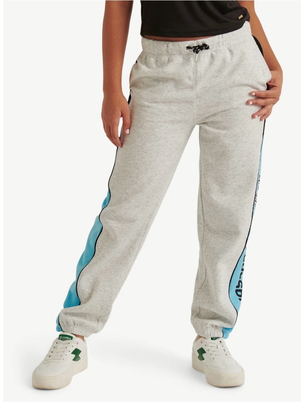Justice Girls Grey Jogger Sweatpants with Blue Side NASCAR X Justice  Size M
